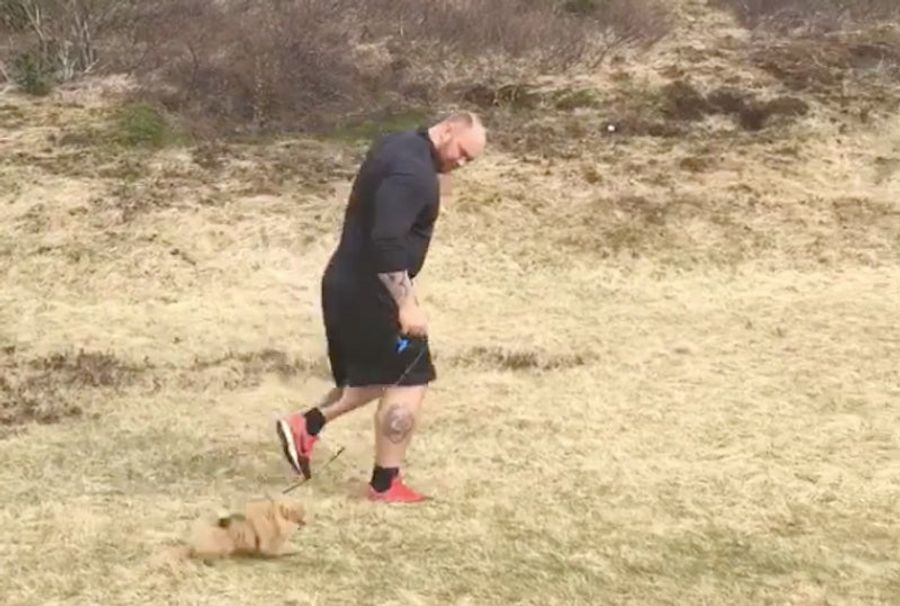 Hafþór Björnsson Exercises With His Tiny Dog