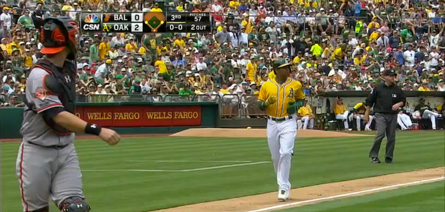 Adam Jones Forgets How Many Outs There Are, Run Scores