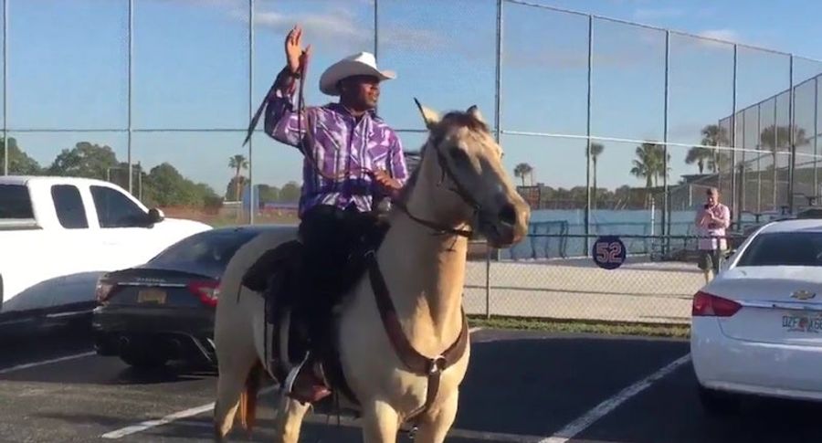 Yoenis Cespedes Rides A Horse To Work