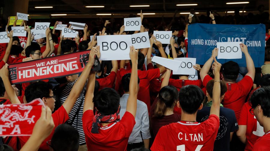 Hong Kong Soccer Fans Turn Their Backs And Boo Chinese National Anthem