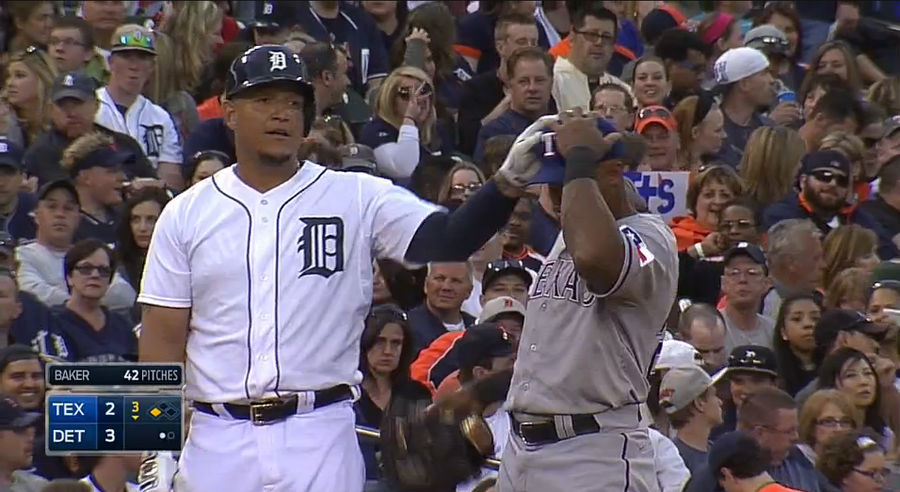Miguel Cabrera Touches Adrian Beltre&#39;s Head; Beltre Flips Out