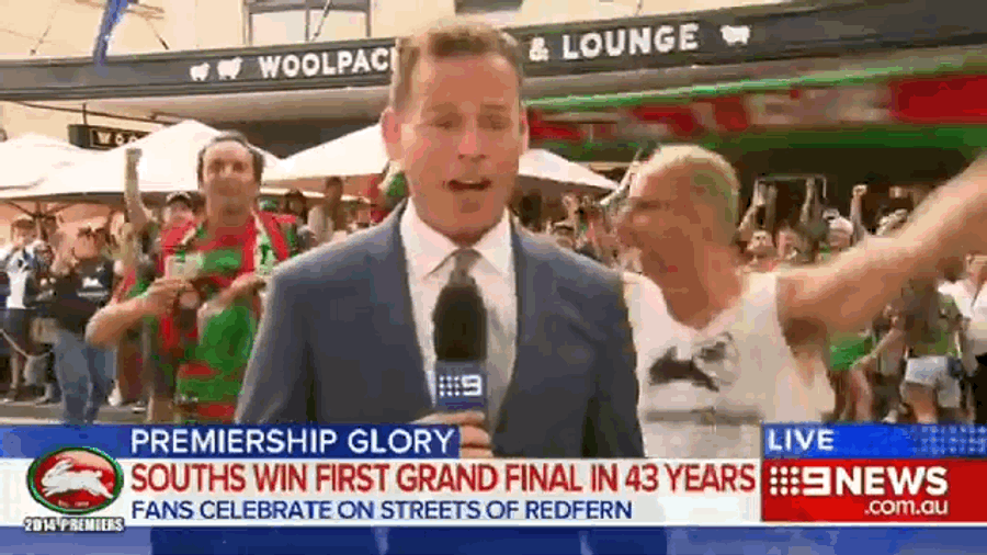 Rugby Fan Celebrates Title By Swinging His Dong Around On TV [NSFW]