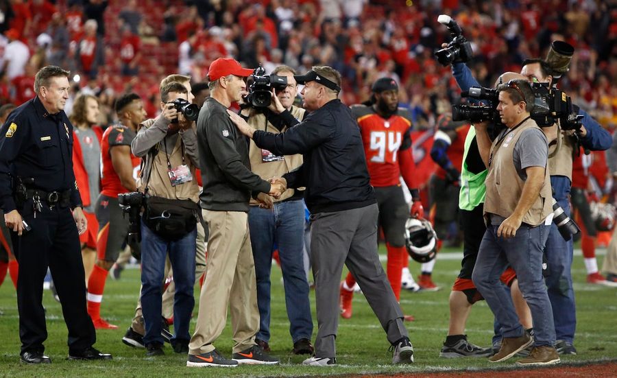 Sean Payton And Dirk Koetter Get Into Weird Chest-Slapping Contest During Postgame Handshake