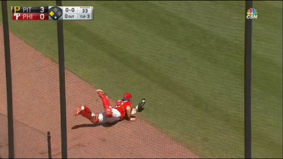 Phillies Catcher Recovers With Diving Grab After Bobbling The Ball