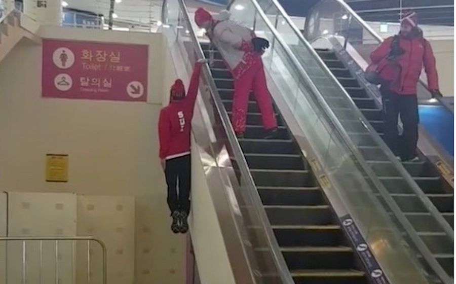 Swiss Olympic Skier Appears To Be An Escalator Wizard Or Some Shit