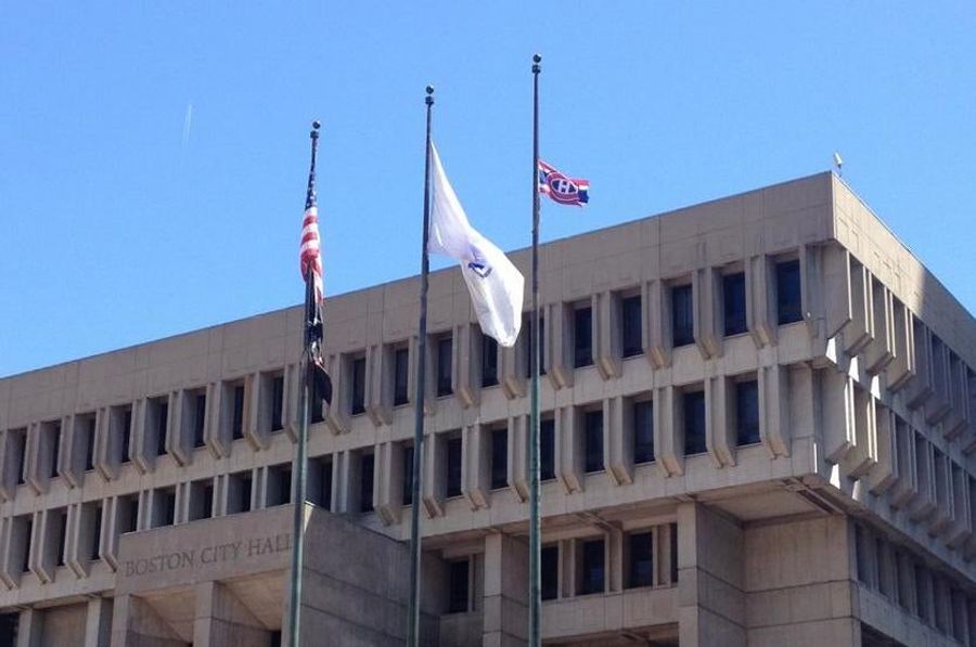 Boston Barely Honors Bet, Flies World's Tiniest Habs Flag At City Hall