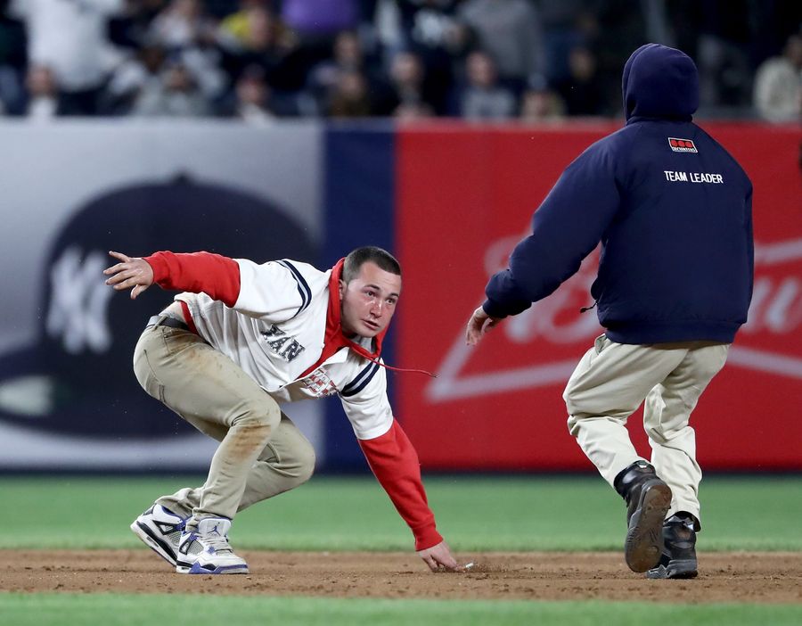 Idiot On The Field In Yankee Stadium Gets Taken Out Near Second Base