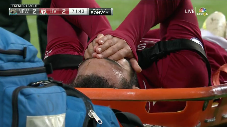 Mohamed Salah Exits Game On Stretcher After Suffering A Head Injury Against Newcastle