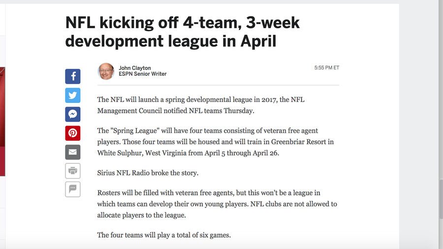 ESPN, Others Fall For Bogus Information About NFL Spring League