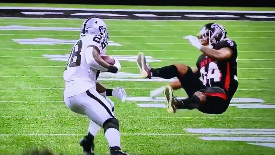 Josh Jacobs hits Atlanta DB with the Nate Robinson Special