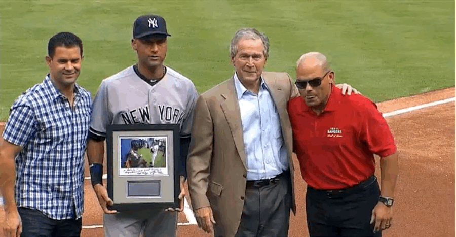 The Rangers Brought Out George W. Bush During Jeter Farewell Ceremony