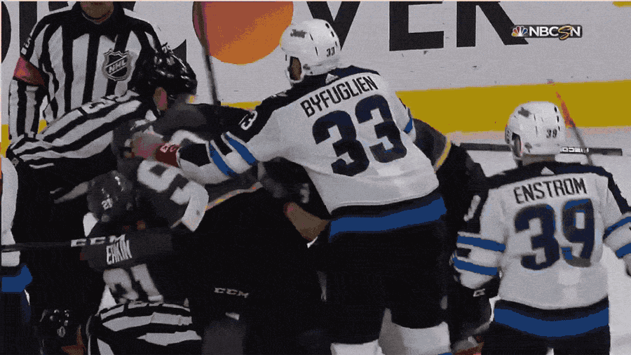 Dustin Byfuglien Pulls Down Two Knights At Once