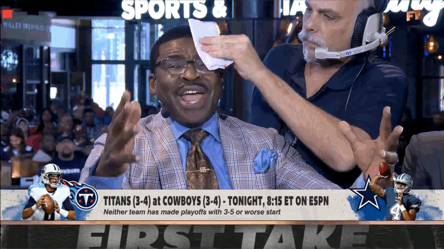Profusely Sweaty Michael Irvin Had To Be Wiped Down While Screaming About The Cowboys On <i>First Take</i><em></em>
