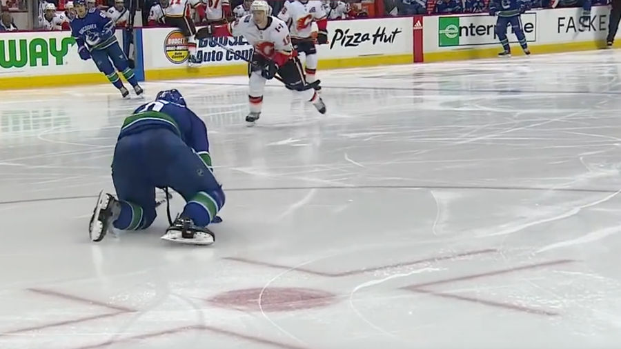 Canucks' Brock Boeser Had To Crawl Off The Ice After Taking A Puck To The Foot