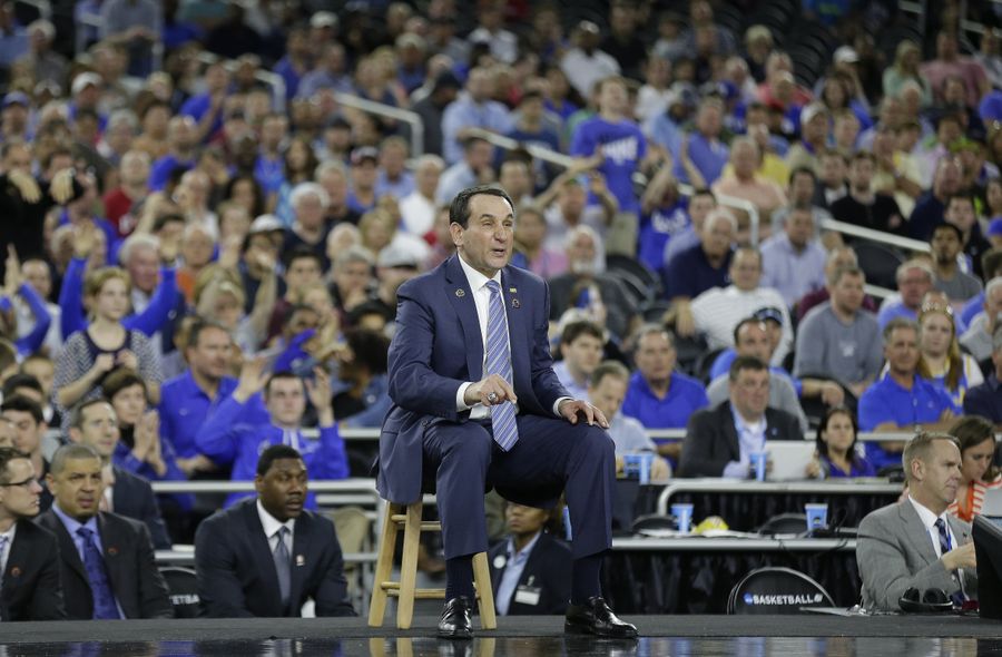 Eight Photos Of Coach K Sitting On A Lil' Stool