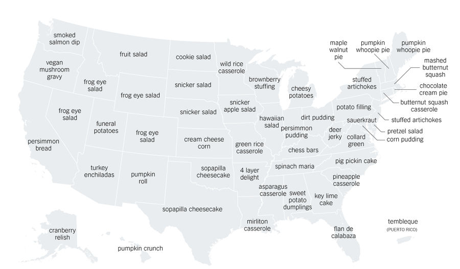 Map: Every State&#39;s Most Distinct Thanksgiving Recipe