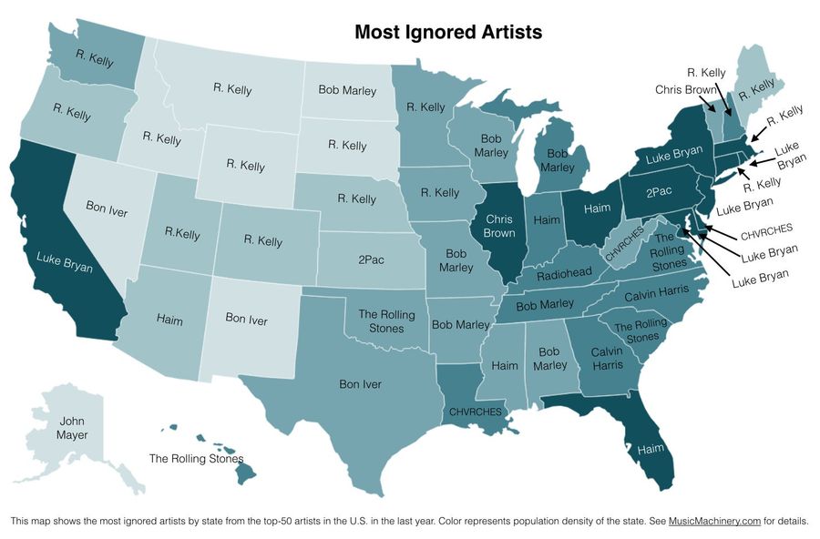 A Map Of Each State's Most-Ignored Musical Artist