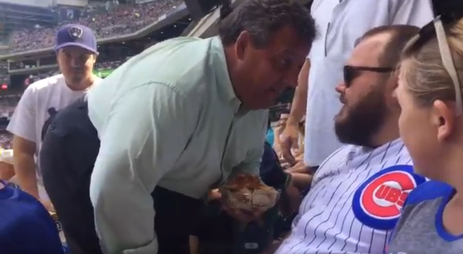 Chris Christie Gets Razzed By Cubs Fan, Leans In For Awkward Scolding