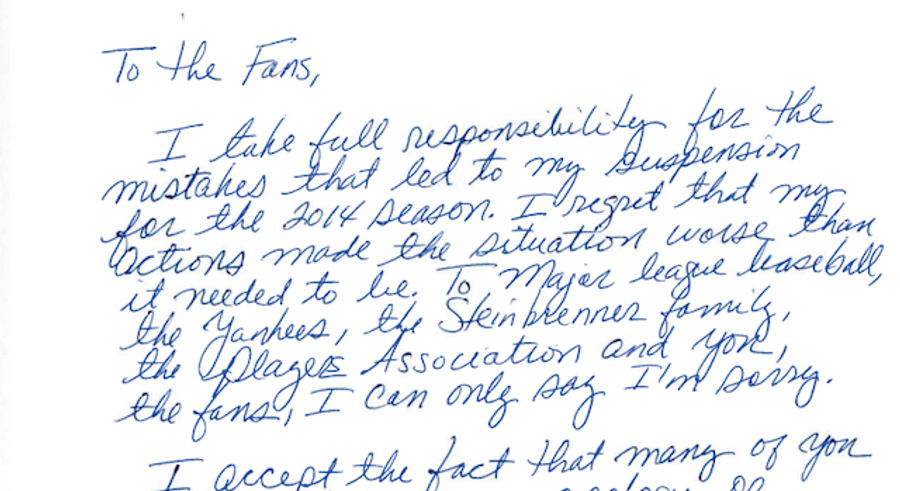 A-Rod Apologizes To Fans With Dopey Handwritten Letter