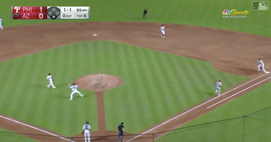 César Hernández Circles The Bases On A Bunt Thanks To Diamondbacks' Errors