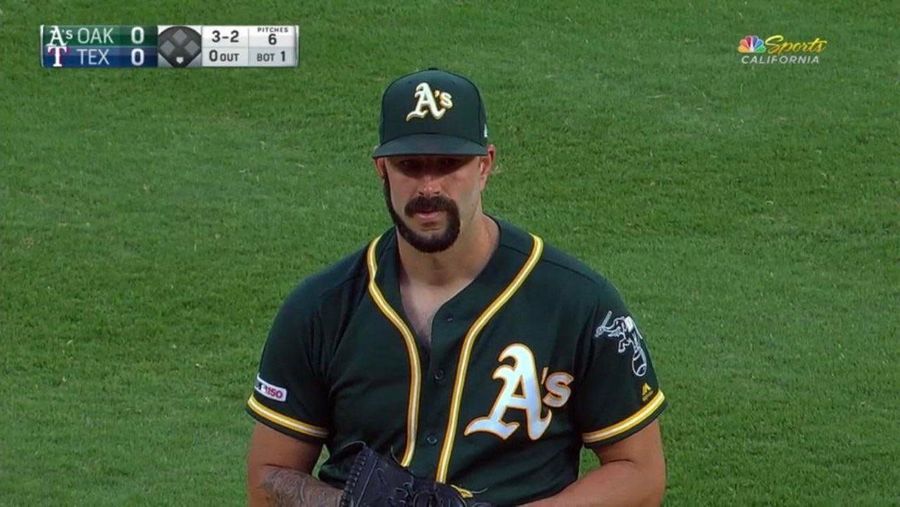 A's Pitcher Mike Fiers Was Dared To Shave His Beard Into A G-Shape