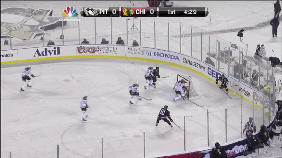 Blackhawks Score First Goal In Stadium Series Snowstorm
