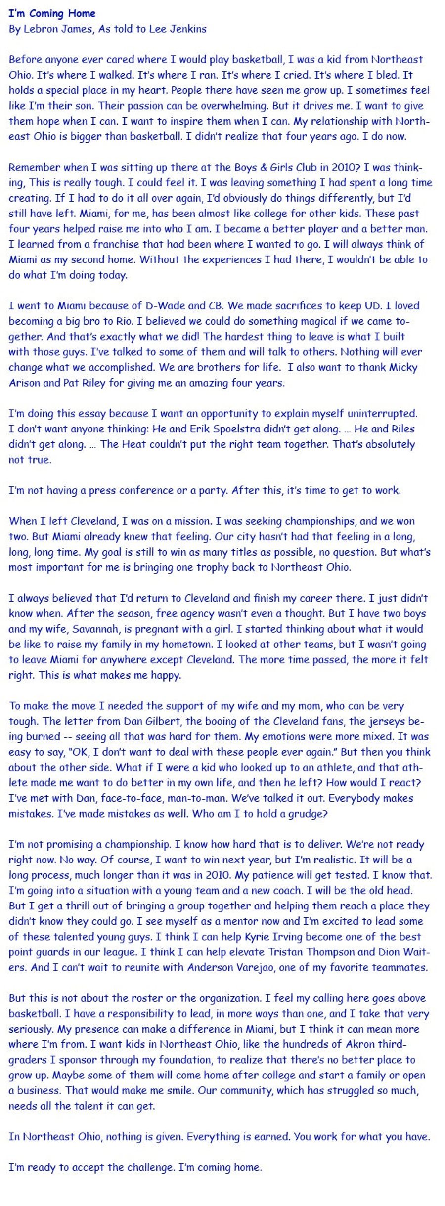 LeBron&#39;s Essay, In Comic Sans