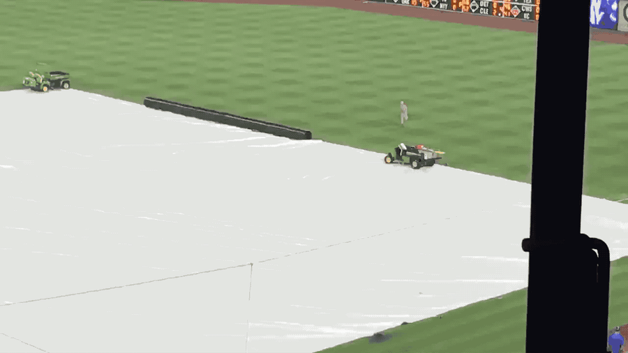 Idiot On The Tarp Enjoys Slippin' N Slidin' During Phillies Rain Delay