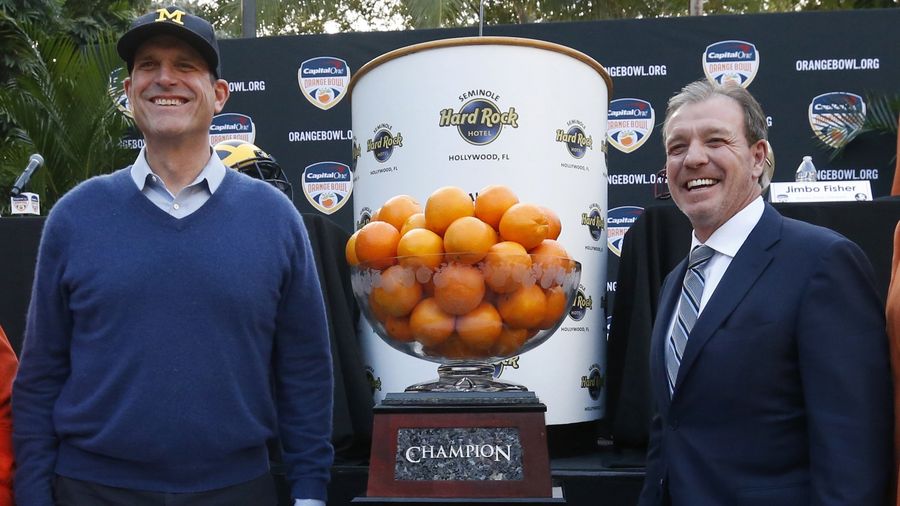Jim Harbaugh Answers Bizarre Questions About Oranges And Bikinis At Orange Bowl Presser
