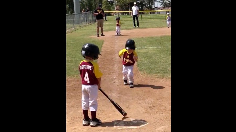 Baseball Child Cannot Be Stopped From Dragging Out His Moment Of Glory