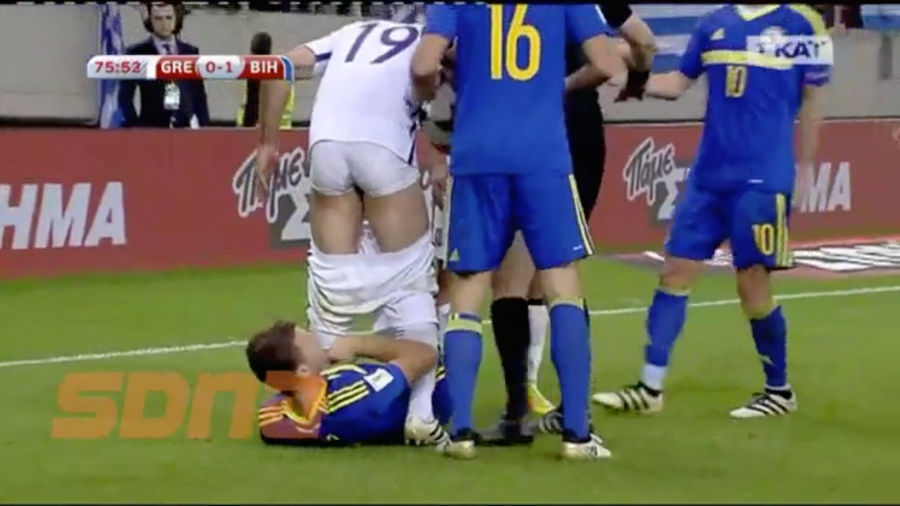 Bosnian Soccer Player Yanks Down Opponent&#39;s Shorts On The Field