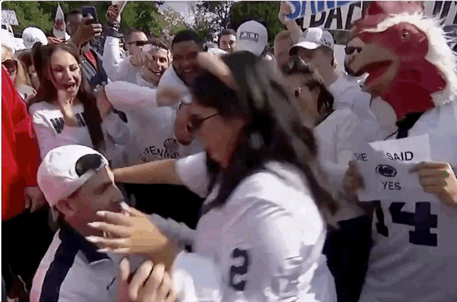 Person In Chicken Mask Celebrates Engagement Between Penn State Fans