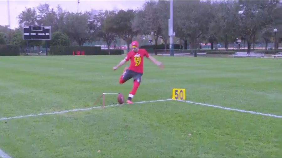 Justin Tucker Nails Field Goal Through Basketball Hoop From 50-Yard Line