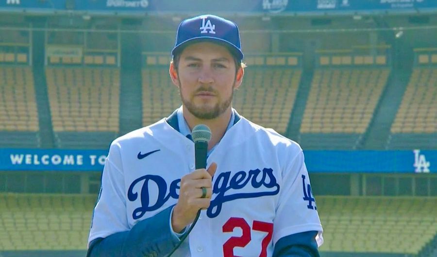 At Trevor Bauer’s Dodger intro, media hold his misogynist feet to ... a cozy, warm, crackling fire