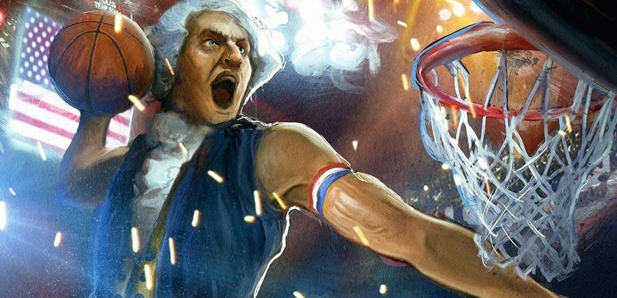 This Is A Painting Of George Washington Dunking On Kim Jong-un