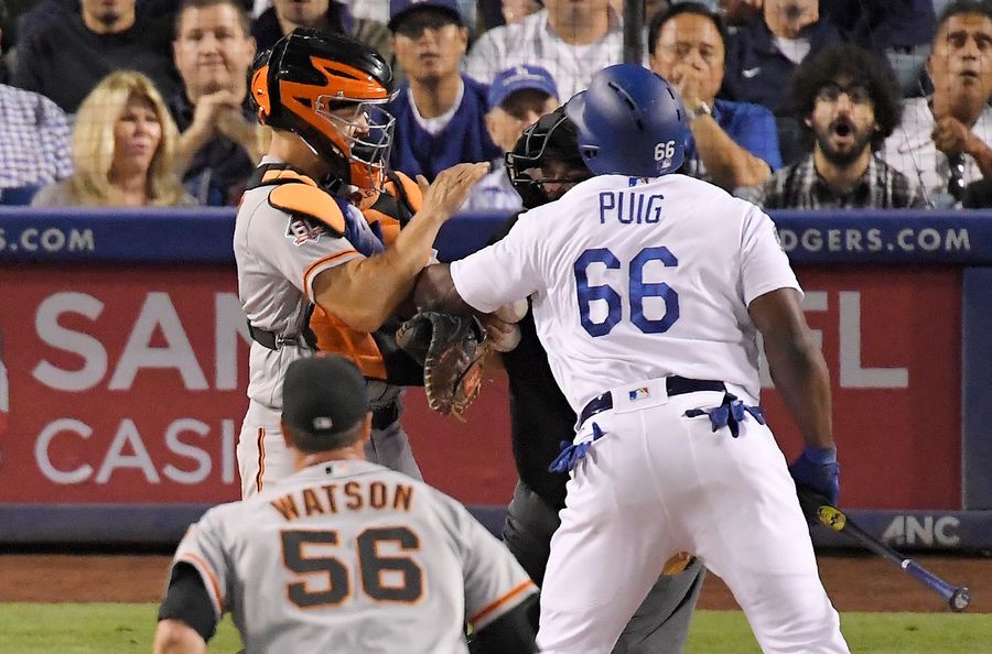 Yasiel Puig Is Fighting The Giants Again