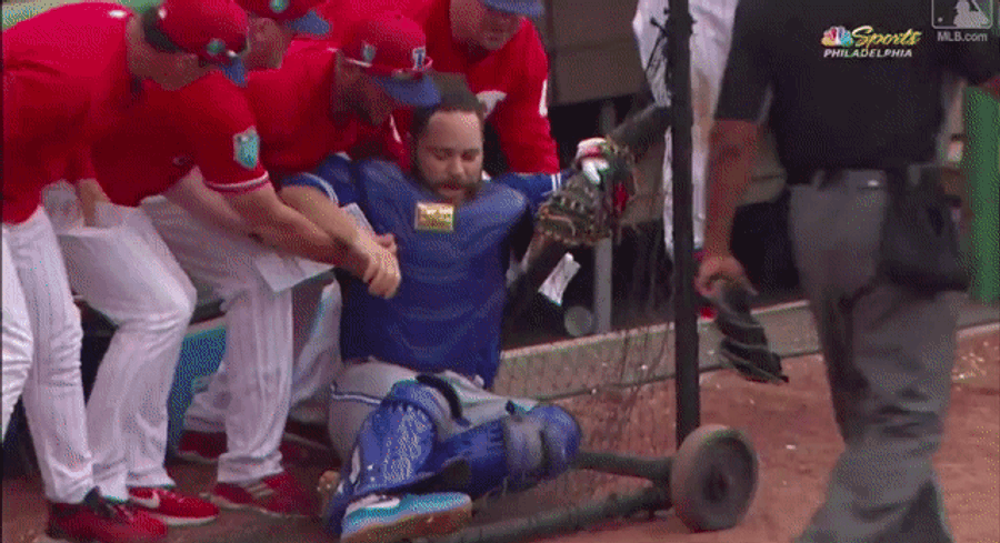Russell Martin Makes A Cool Catch, Trips, Falls, Gets Hit In The Face