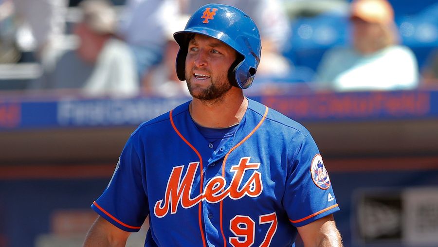 Tim Tebow's Prayers To Make Contact With A Max Scherzer Fastball Were Not Answered<em></em><em></em>