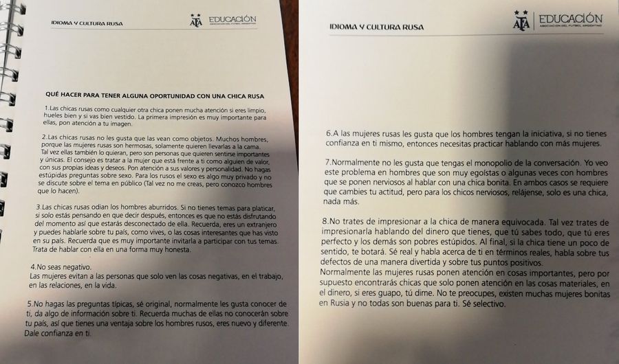 Argentina FA Puts Out World Cup Manual With Chapter On Picking Up Russian Women