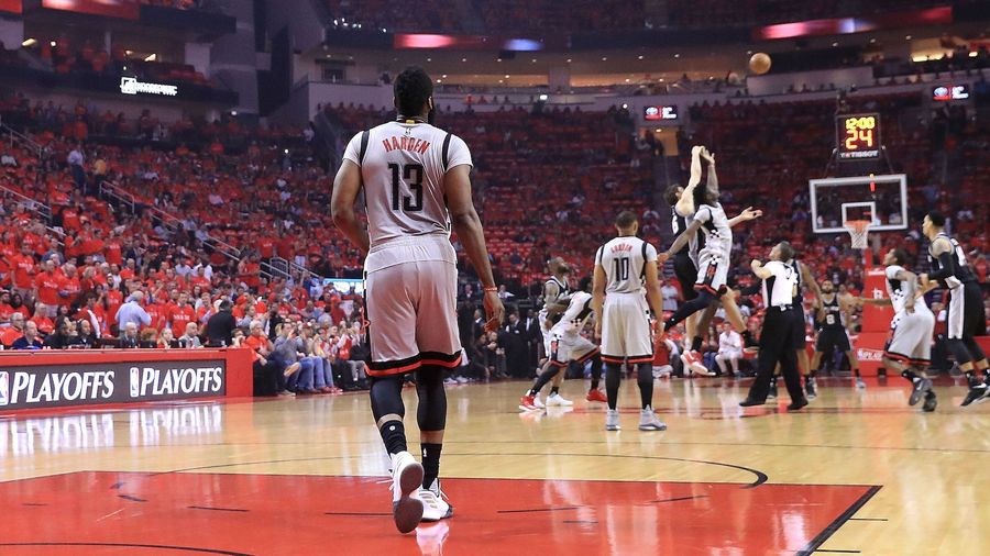 James Harden Comes To Houston To Watch Rockets Take On Spurs