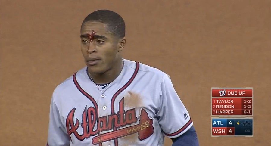 Braves&#39; Mallex Smith Gets Caught Stealing Second, Bloodies His Face