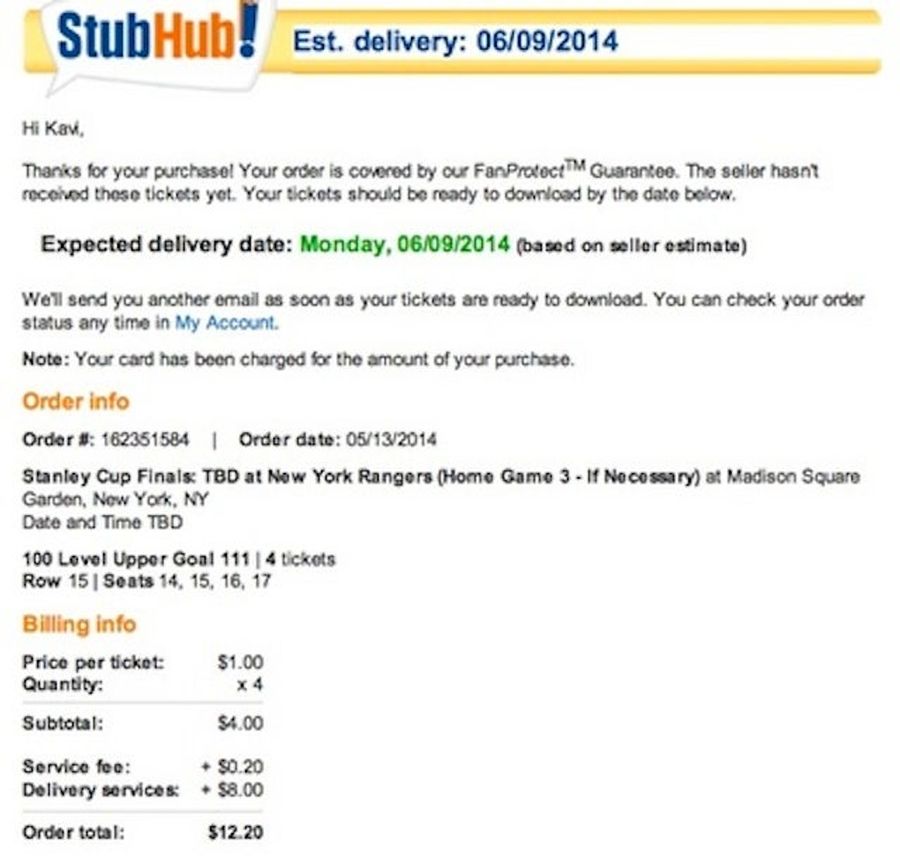 Guy Buys $1 Stanley Cup Tickets; StubHub Takes Them Away