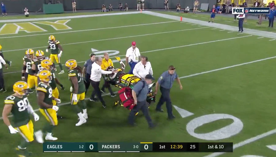 Jamaal Williams Taken Off On Stretcher Following Brutal Late Hit From Derek Barnett