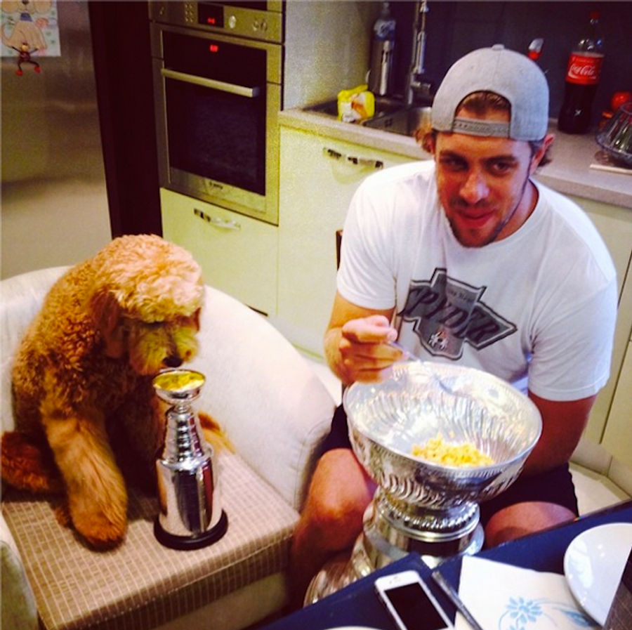 Anze Kopitar And His Dog Enjoy Stanley Cup Breakfasts