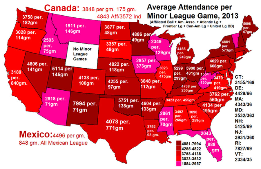 Map: Which States Actually Show Up To Their Minor League Baseball Games?