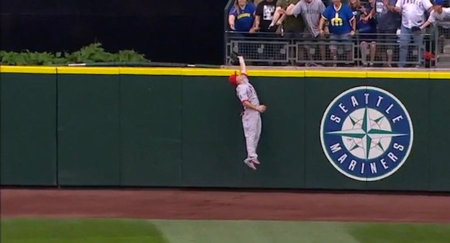 Mike Trout Gets Way Up To Rob A Grand Slam