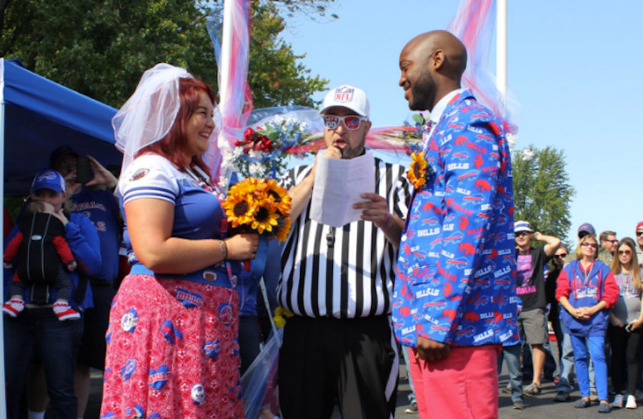Happy Couple Wed In Parking Lot At Buffalo Bills Game
