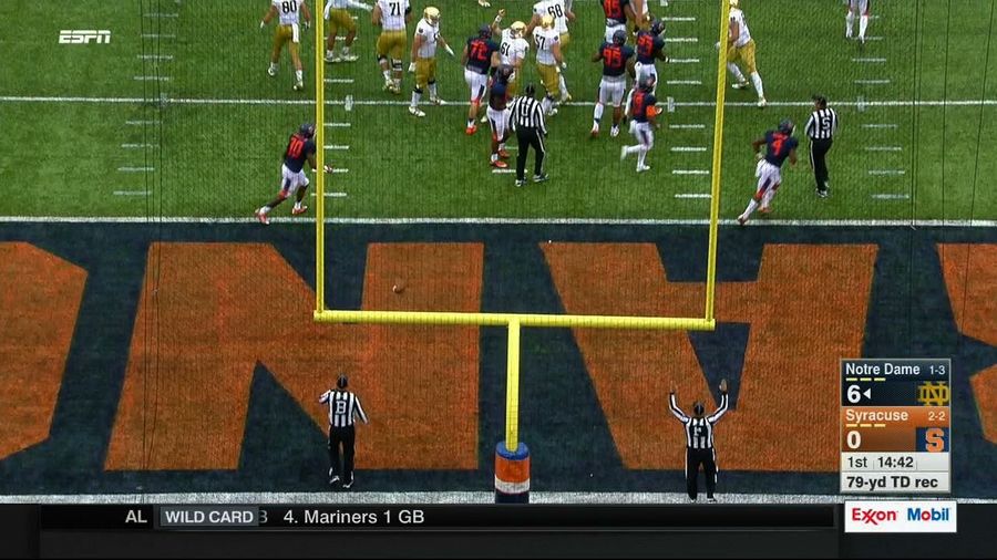 Notre Dame And Syracuse Are Definitely Playing In A Stadium With Crooked Goalposts