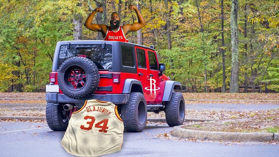 James Harden must drag Hakeem Olajuwon’s retired jersey around the parking lot next